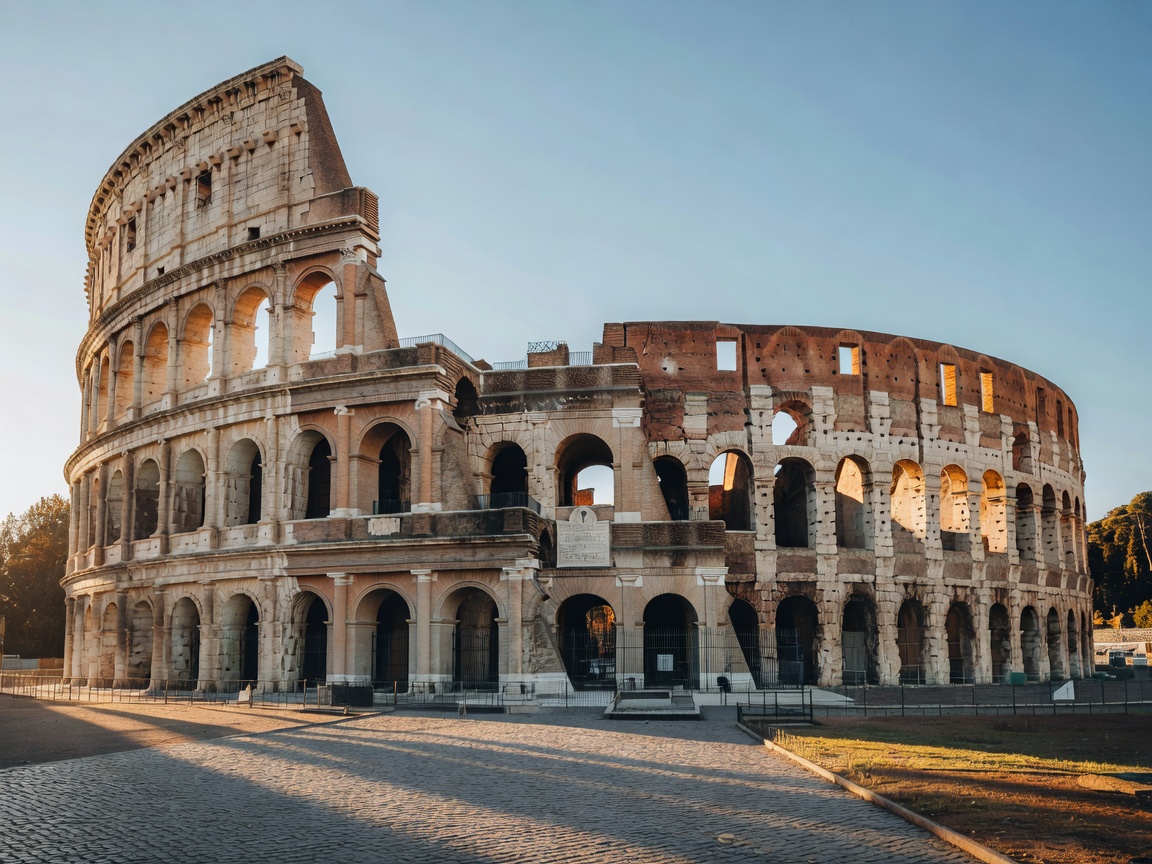 Majestic Colosseum of Rome under Mediterranean morning light